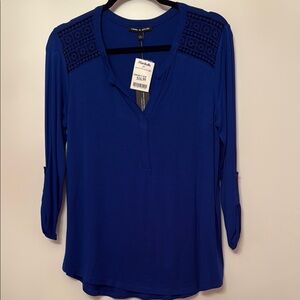 NWT Cable & Gauge Blue Ribbed 3/4 Sleeve Top